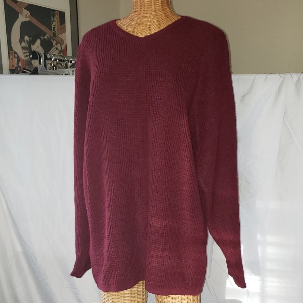 Men's STRUCTURE Waffle Knit Sweater in Burgundy - XL